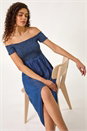 Denim Bardot Shirred Maxi Dress, Image 1 of 5