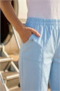 Sky Blue Contrast Detail Cropped Stretch Trousers, Image 4 of 4