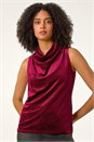 Wine Glitter Velvet Cowl Neck Stretch Top, Image 4 of 5