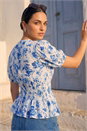 Blue Dusk Floral Print Shirred Peplum Top, Image 2 of 4