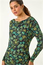 Green Ruched Floral Cowl Neck Top, Image 4 of 5