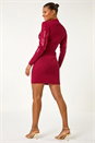 Wine Embellished High Neck Knit Dress, Image 3 of 5