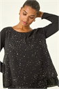 Black Foil Print Chiffon Overlay Tunic Top, Image 4 of 5