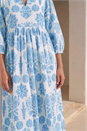 Blue V-Neck Floral Shirt Dress, Image 4 of 4