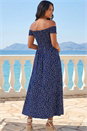 Navy  Polka Dot Bardot Shirred Maxi Dress, Image 3 of 4