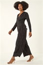 Black Embellished Wide Leg Stretch Jumpsuit , Image 2 of 5