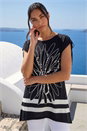 Black Floral Print Stretch Tunic Top, Image 1 of 4