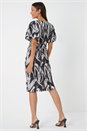 Black Abstract Print Ruched Stretch Dress , Image 3 of 5