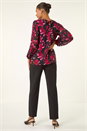 Purple Floral Print Pleated Top, Image 3 of 5