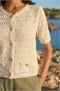 Ivory  Pointelle V-Neck Knit Cardigan, Image 4 of 4