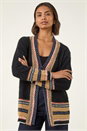 Black Cross Stitch Detail Knit Cardigan, Image 4 of 5