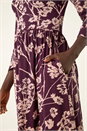 Purple Shadow Floral Stretch Midi Dress, Image 5 of 5