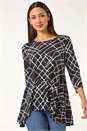 Black Abstract Check Print Asymmetric Tunic, Image 1 of 5
