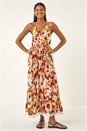 Rust Abstract Tassel Trim Maxi Dress, Image 2 of 5