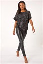 Black Sequin Overlay Stretch Tunic Top, Image 1 of 5