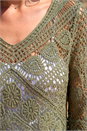 Khaki Crochet Lace V-Neck Open Knit, Image 4 of 4