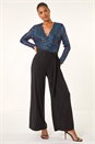 Royal Blue Sequin Wrap V-Neck Stretch Jumpsuit, Image 1 of 5