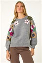 Grey Floral Emellished Jumper, Image 2 of 5
