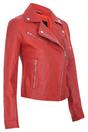Red Womens Leather Biker Jacket-Matlock, Image 2 of 4