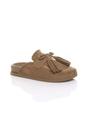 Camel Flat Tassel Moccasin Mules Sandals Sliders, Image 1 of 4