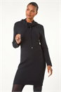 Black Ribbed Cowl Neck Jumper Dress, Image 4 of 5
