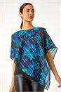 Blue Floral Asymmetric Overlay Top, Image 1 of 5
