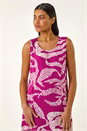 Magenta Leaf Print Shift Midi Dress, Image 4 of 5