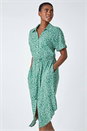 Green Ditsy Floral Print Shirt Dress, Image 1 of 5