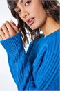 Teal Ribbed Geometric Print Batwing Jumper, Image 1 of 5