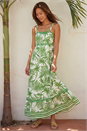 Green Leaf Print Ric Rac Maxi Dress, Image 1 of 4