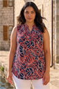 Red Curve Textured Leaf Print Vest Top, Image 1 of 4