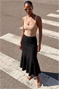 Black Textured Panel Stretch Maxi Skirt , Image 2 of 4