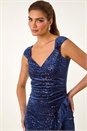 Navy  Sequin Velvet Bardot Stretch Midi Dress, Image 5 of 7