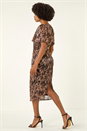 Bronze Foil Print Twist Front Midi Dress, Image 3 of 5