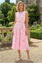 Pink Floral Chiffon Pleat Neck Dress, Image 1 of 4