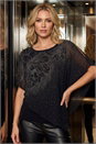 Black Asymmetric Embellished Overlay Top, Image 1 of 6