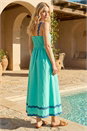 Turquoise Cotton Ric Rac Midi Dress, Image 3 of 4