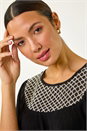 Black Mono Print Crochet Neck Top, Image 2 of 5