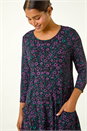 Purple Ditsy Floral Stretch Tunic Top, Image 4 of 5