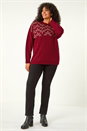 Red Curve Leaf Print Sparkly Knit Jumper, Image 2 of 7