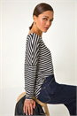 Black Relaxed Stripe Print Long Sleeve Stretch Top, Image 2 of 5