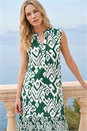 Dark Green Petite Aztec Frill Hem Dress, Image 1 of 4