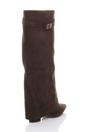 Brown AJVANI Brown High Block Heel Pointed Toe Fold Over Knee Boots, Image 4 of 4