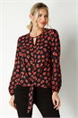 Black Lip Print Tie Front Top, Image 2 of 4