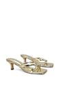 Gold XY LONDON Gold 'Tiana' Kitten Heel Sandal Mules With Toe Post, Image 4 of 6