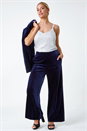 Midnight Blue Velvet Elastic Waist Wide Leg Trousers, Image 2 of 6