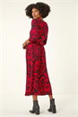 Red Paisley Print Pocket Midi Stretch Dress, Image 3 of 5