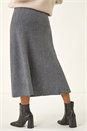 Grey Knitted Elastic Waist A Line Midi Skirt, Image 4 of 7