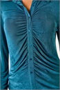 Teal Mock Buttoned Collared Stretch Shirt, Image 5 of 5