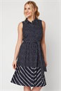 Navy Contrast Print Shirt Dress, Image 1 of 5